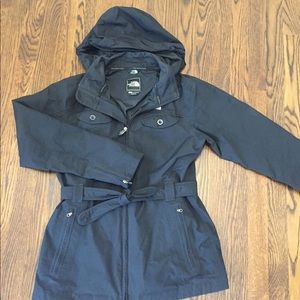 The North Face belted long rain coat!
